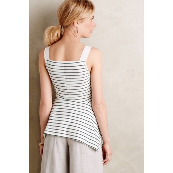 Deletta Green and White Striped Peplum Tank - Picture 3 of 5